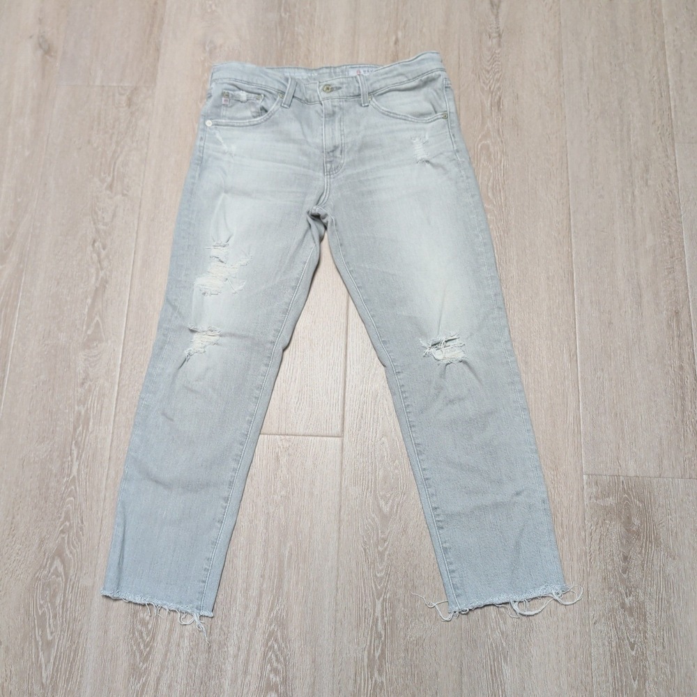 AG Adriano Goldschmied Ex-Boyfriend‎ Slouchy Slim Grey Distressed Jeans 32x26